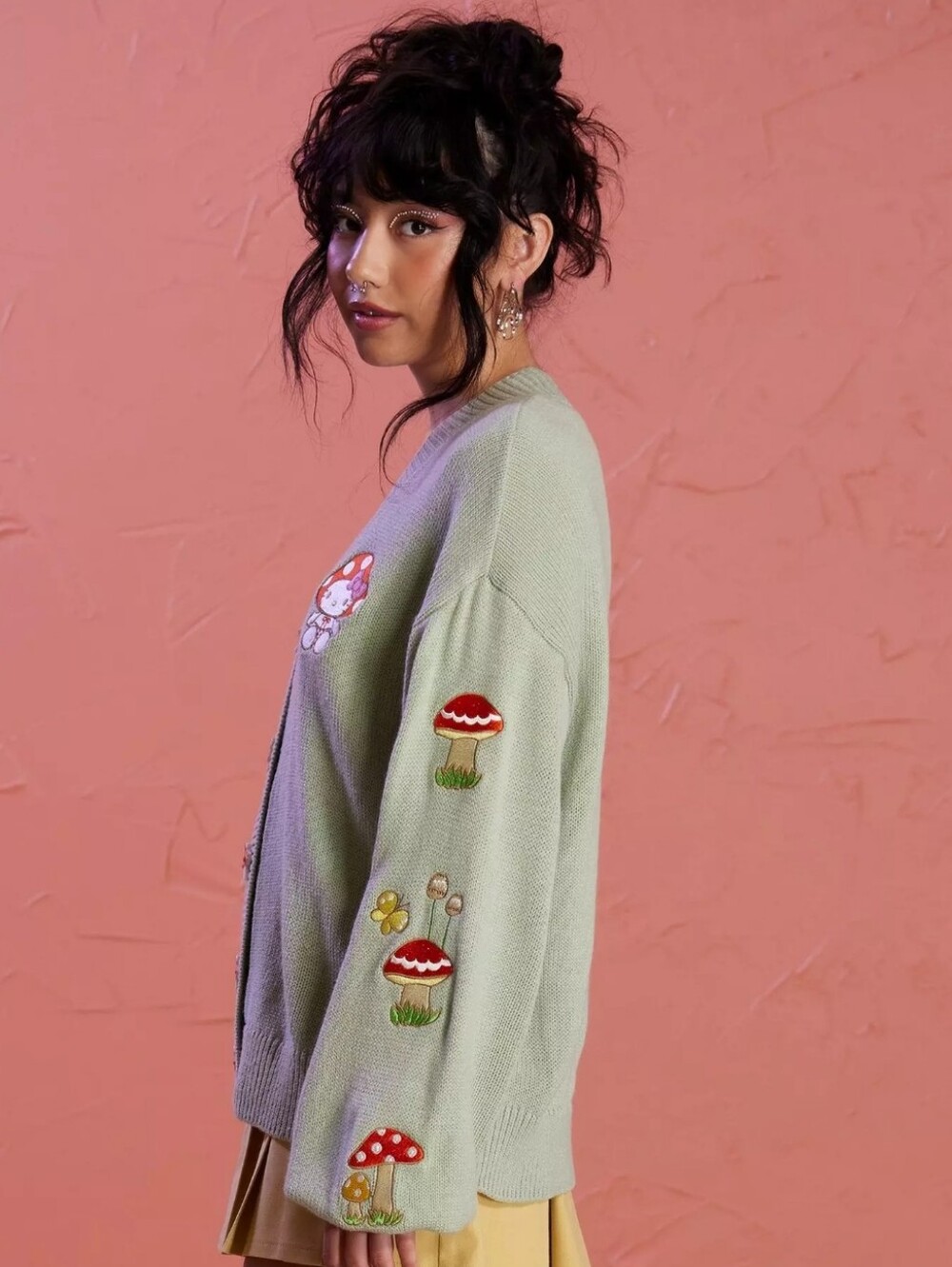 SANRIO Hello Kitty Mushroom Embroidered Girls Skimmer Cardigan - Picture 4 of 16